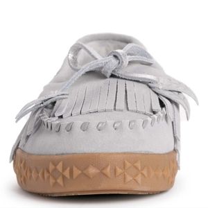 MUK LUKS Light Gray Bow Soho Street Suede Moccasin Women 10, 11